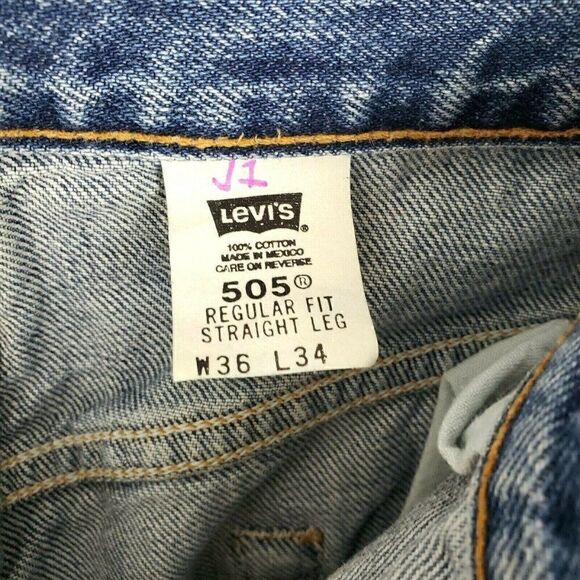 Vintage Levis Red Tab 505 Medium Wash 36X34 (actual 34x33) Straight Leg Jeans - Picture 8 of 9